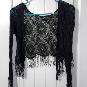Elegant Black Lace Fringe Sweater